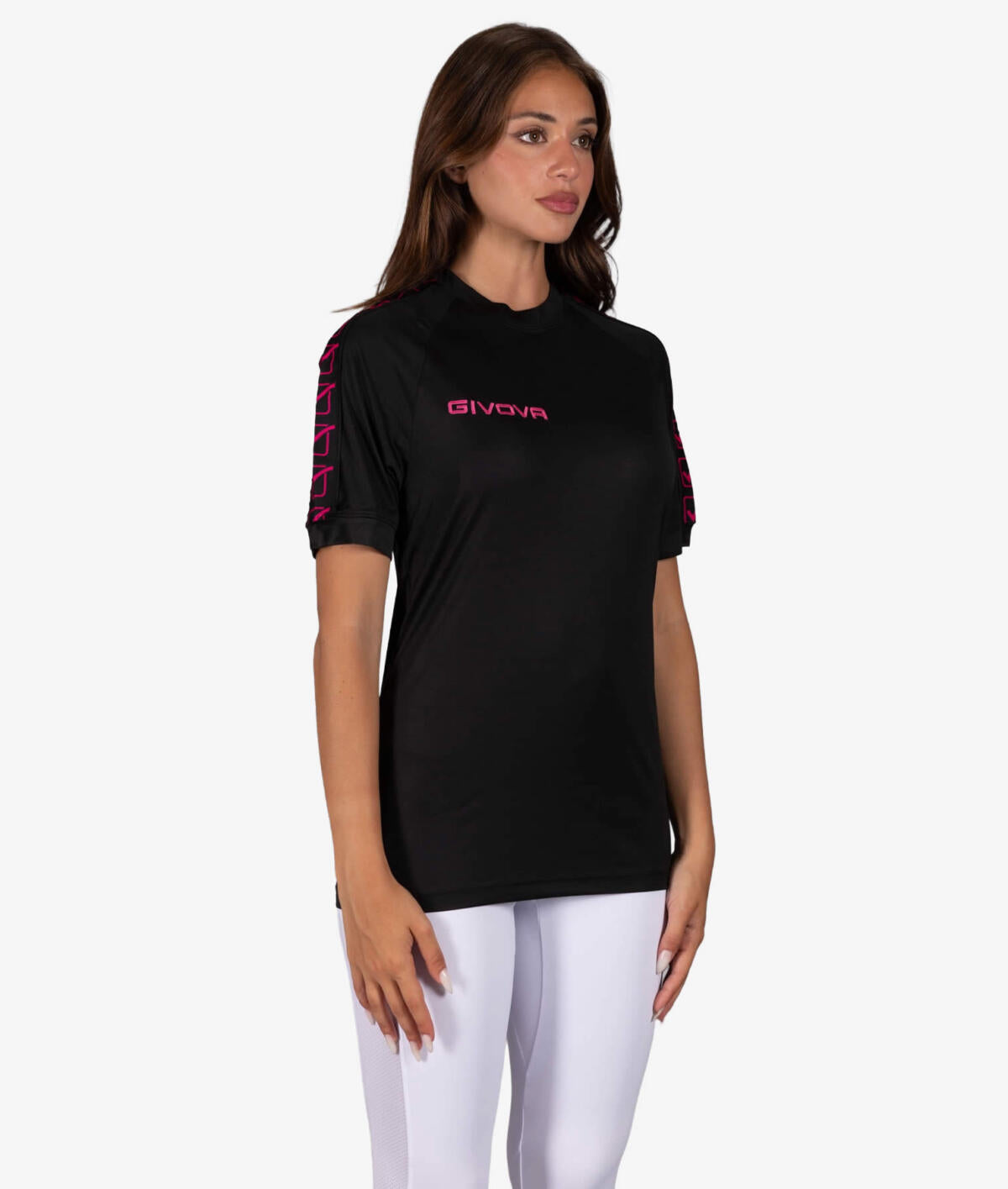 Majica T-SHIRT POLY BAND črna-fluorescentna živo rožnata