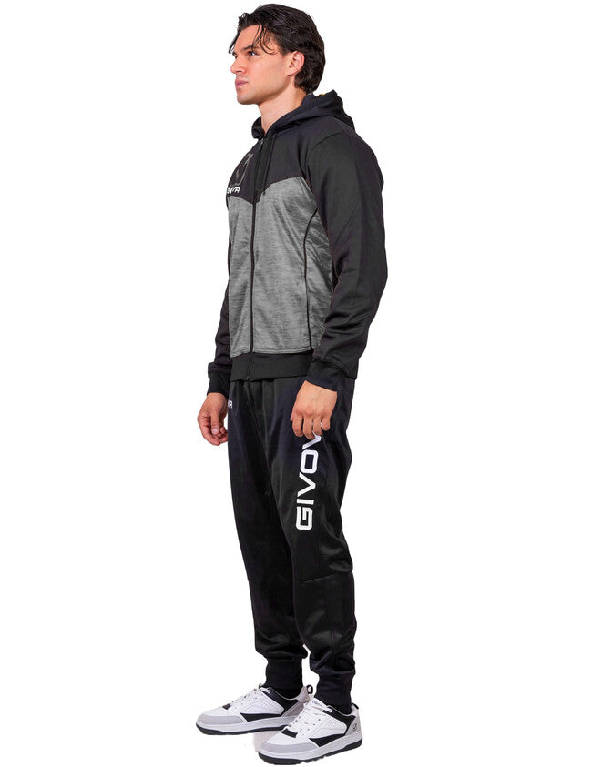 TUTA VISA MELANGE CON CAPPUCCIO POLARFLEECE NERO/GRIGIO SCURO MELANGE