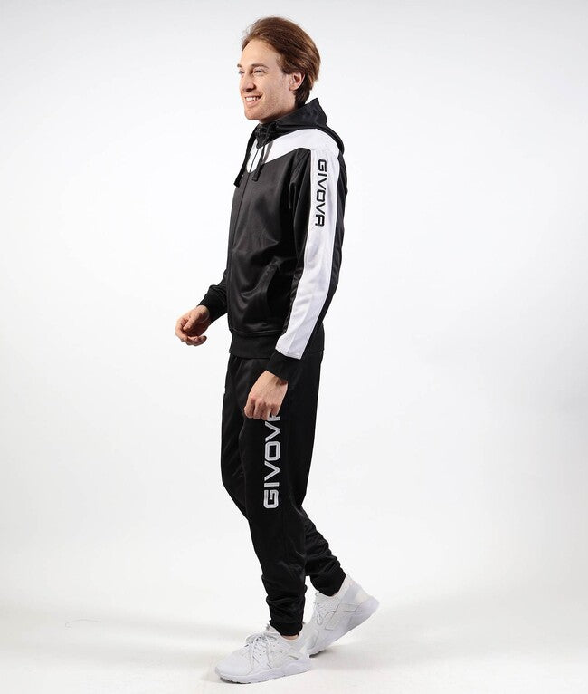 TUTA ROMA CON CAPPUCCIO POLARFLEECE NERO/BIANCO