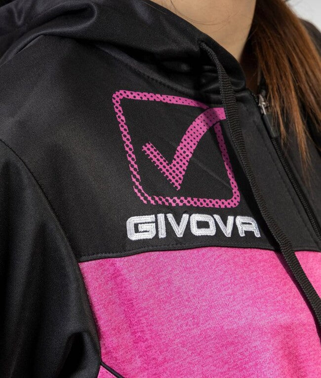TUTA VISA MELANGE CON CAPPUCCIO POLARFLEECE ROSA FLUO/NERO