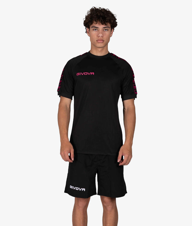 Majica T-SHIRT POLY BAND črna-fluorescentna živo rožnata