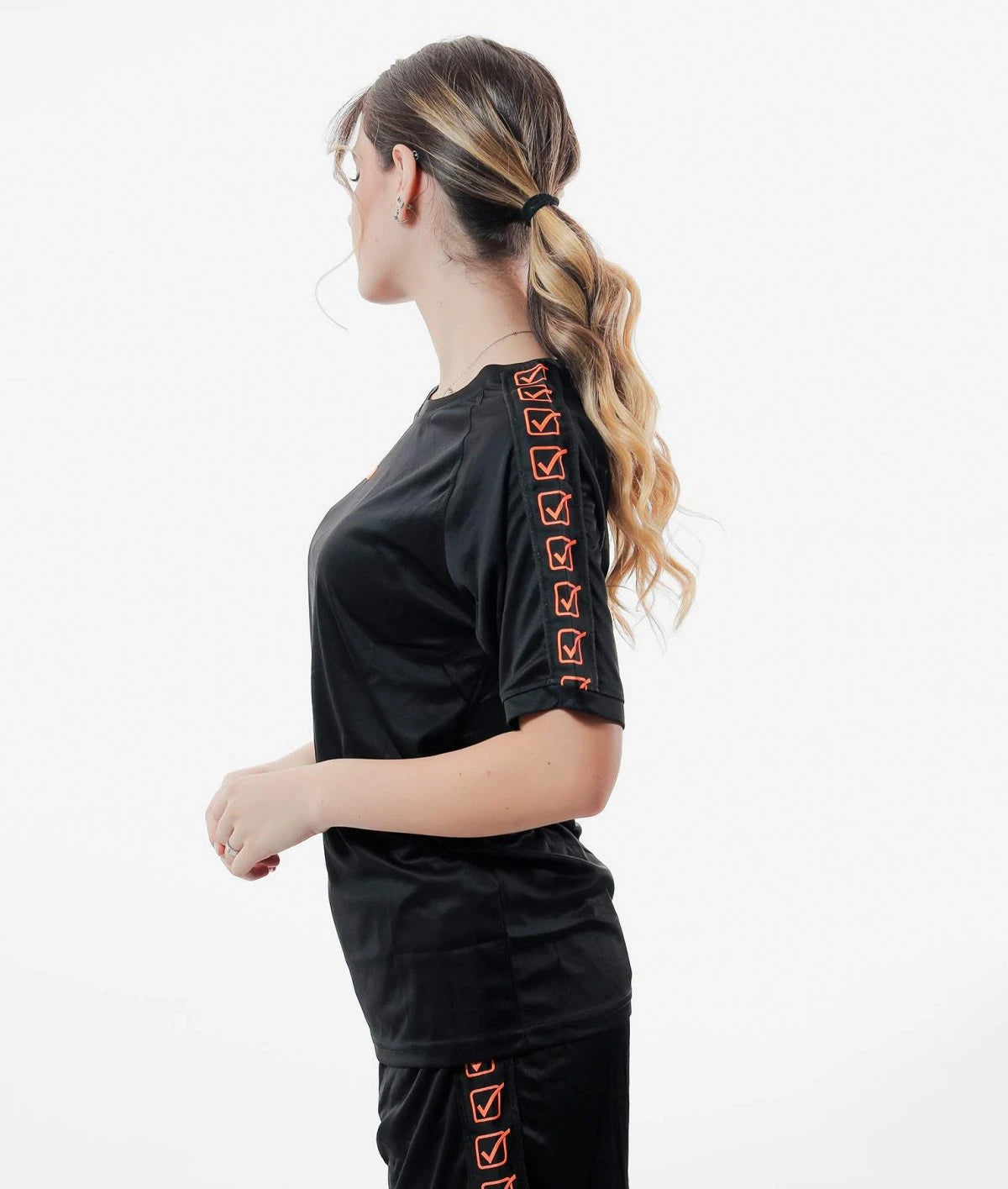 Majica T-SHIRT POLY BAND črna-fluo oranžna