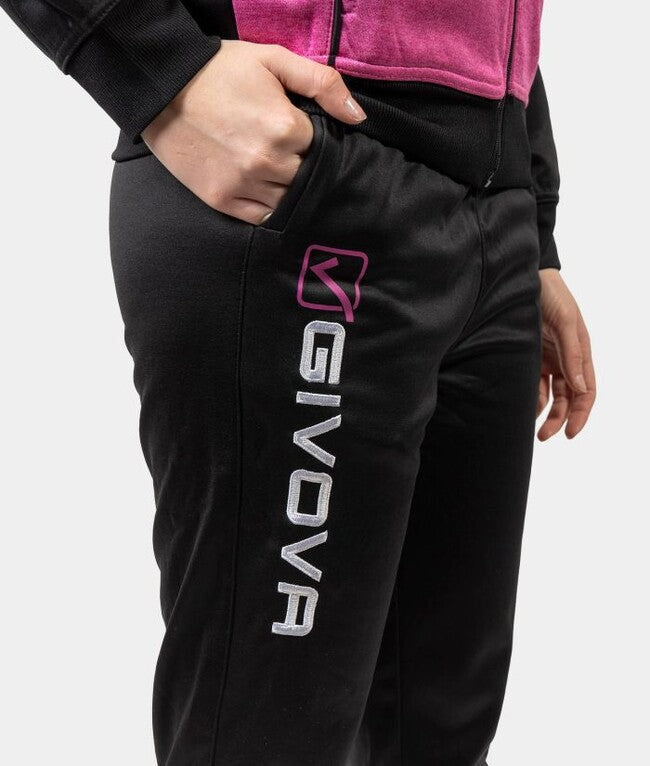 TUTA VISA MELANGE CON CAPPUCCIO POLARFLEECE ROSA FLUO/NERO