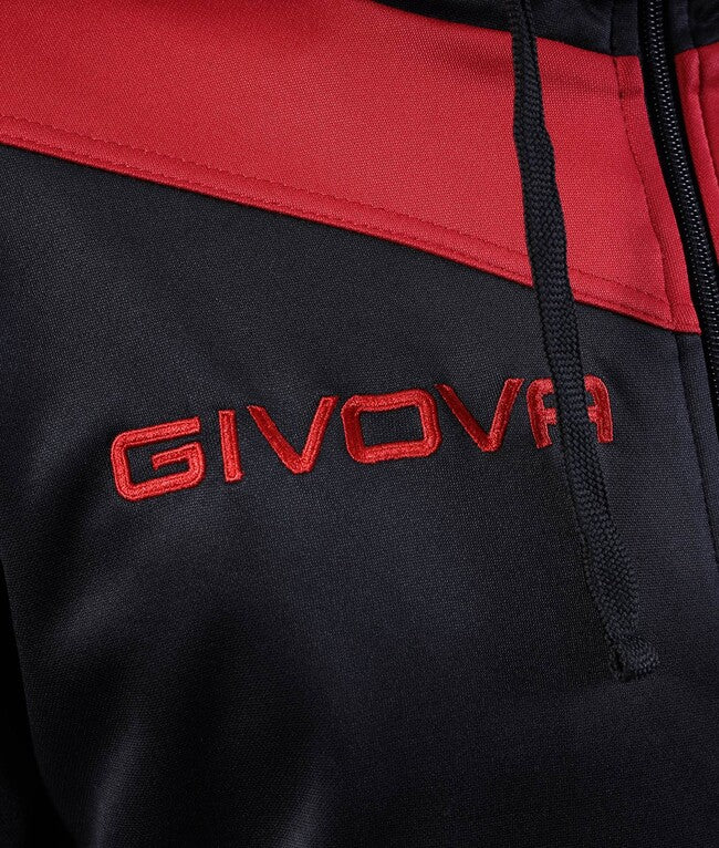 TUTA ROMA CON CAPPUCCIO POLARFLEECE ROSSO/NERO