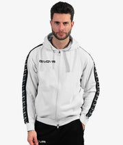 Zgornji del s kapuco FELPA FULL ZIP CON CAPPUCCIO TERRY BAND bela-črna