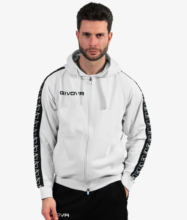 Zgornji del s kapuco FELPA FULL ZIP CON CAPPUCCIO TERRY BAND bela-črna