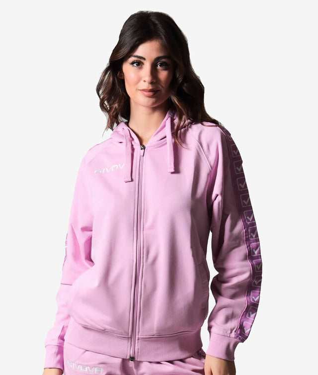Zgornji del s kapuco FELPA FULL ZIP CON CAPPUCCIO TERRY BAND sivo roza