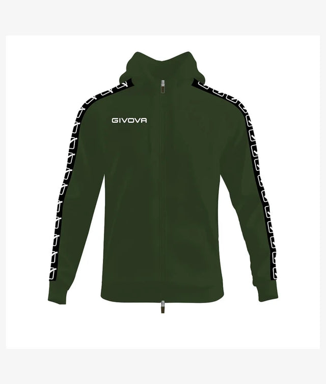Zgornji del s kapuco FELPA FULL ZIP CON CAPPUCCIO TERRY BAND vojaško zelena-črna