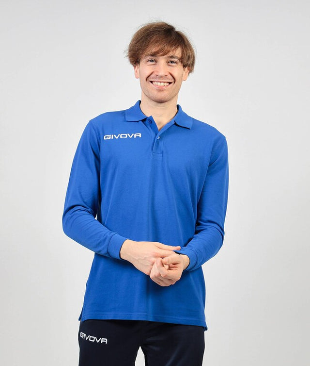 Polo majica z dolgimi rokavi POLO COTONE PIQUET WINTER azur - sinje modra