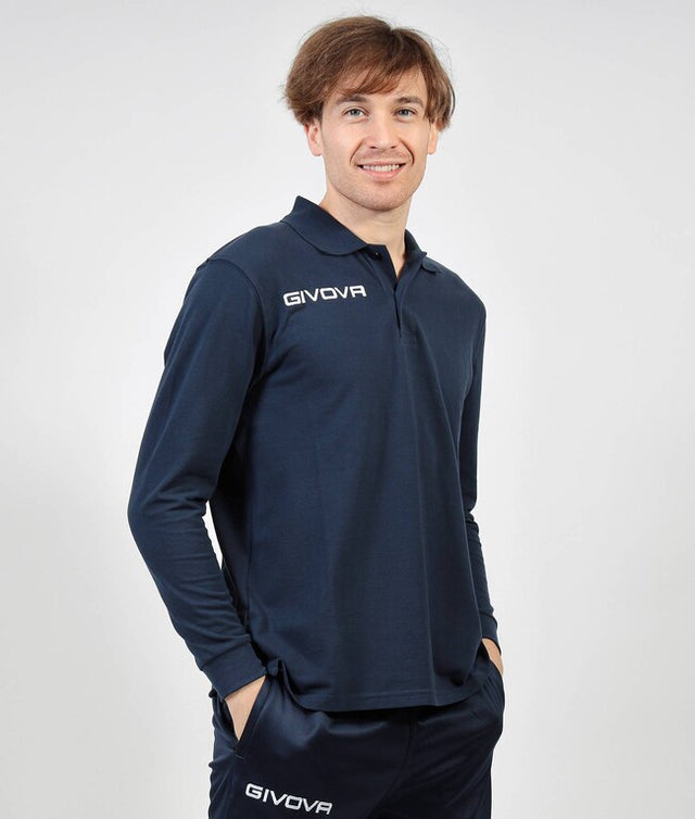 Polo majica z dolgimi rokavi POLO COTONE PIQUET WINTER modra