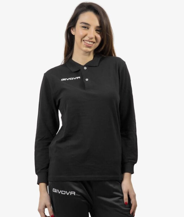 Polo majica z dolgimi rokavi POLO COTONE PIQUET WINTER črna