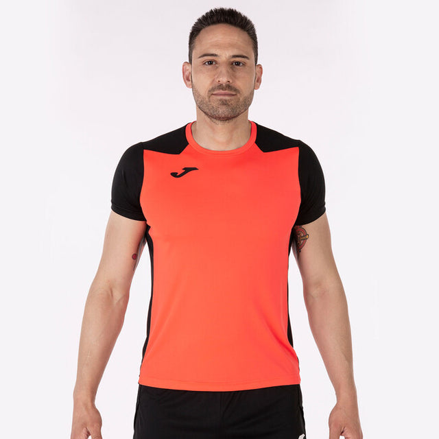 Tekaška majica T-SHIRT RECORD II SHORT SLEEVE fluorescentno koralna rdeča črna