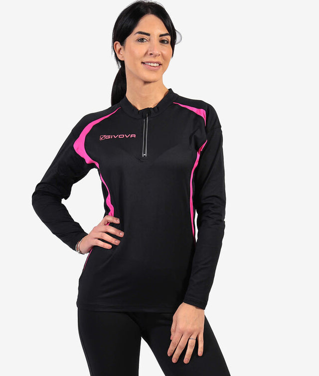 Dolga majica RUNNING LONG SHIRT črna-živo rožnata