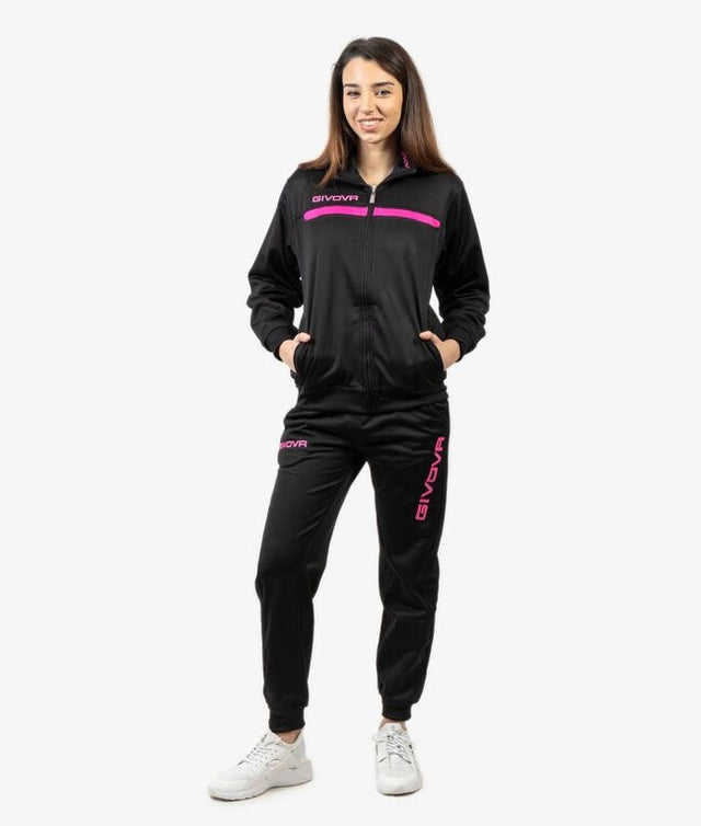 Komplet TUTA GIVOVA ONE FULL ZIP POLARFLEECE črna-živo rožnata