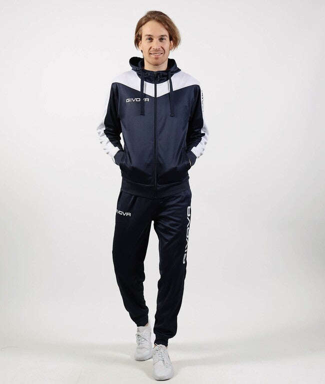 TUTA ROMA CON CAPPUCCIO POLARFLEECE BLU/BIANCO