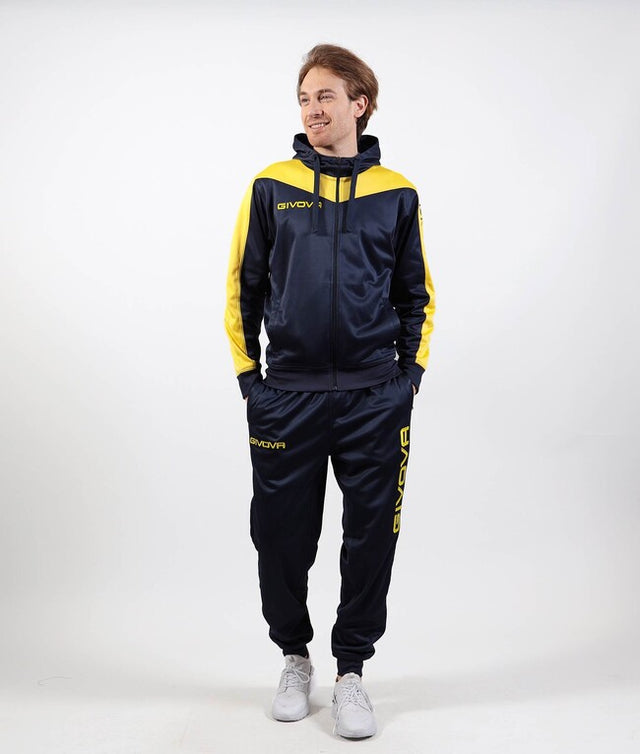 Komplet s kapuco TUTA ROMA CON CAPPUCCIO POLARFLEECE modra-rumena