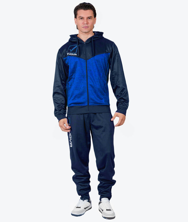 Komplet s kapuco TUTA VISA MELANGE CON CAPPUCCIO POLARFLEECE modra-melanž sinje modra