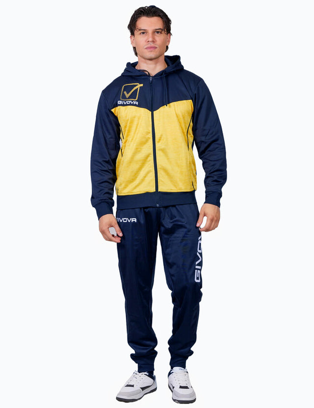 Komplet s kapuco TUTA VISA MELANGE CON CAPPUCCIO POLARFLEECE modra-sivo rumena