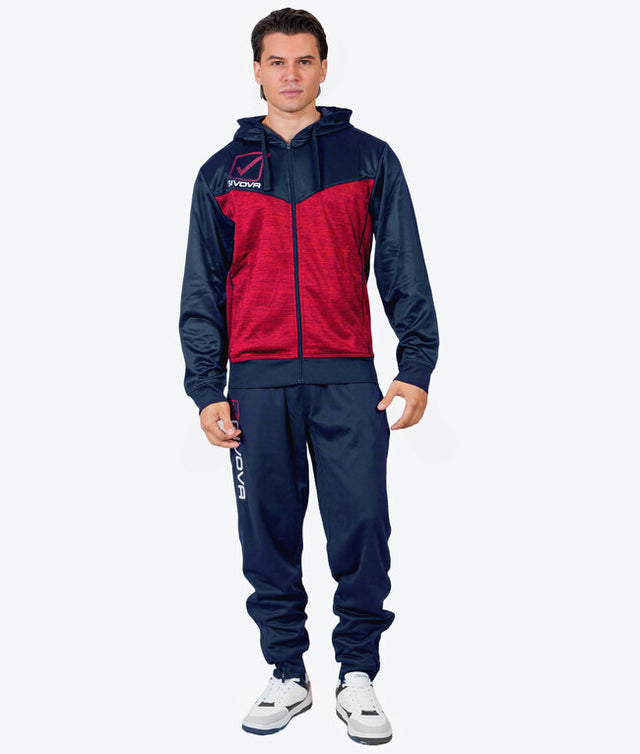 Komplet s kapuco TUTA VISA MELANGE CON CAPPUCCIO POLARFLEECE modro-rdeči melange