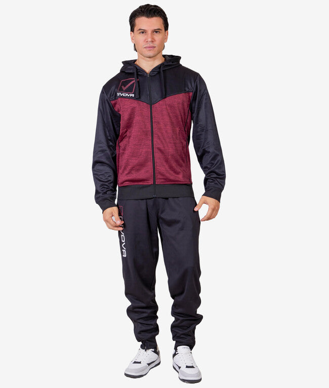 TUTA VISA MELANGE CON CAPPUCCIO POLARFLEECE GRANATA/NERO