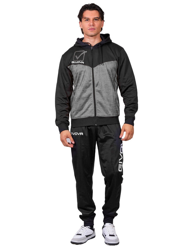 TUTA VISA MELANGE CON CAPPUCCIO POLARFLEECE NERO/GRIGIO SCURO MELANGE