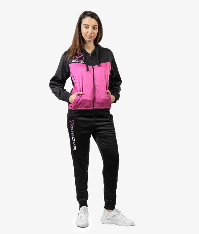 TUTA VISA MELANGE CON CAPPUCCIO POLARFLEECE ROSA FLUO/NERO