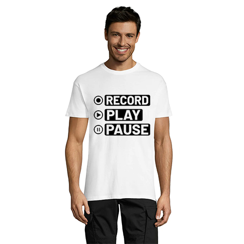 Record Play Pause moška majica bela 2XS