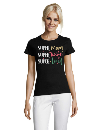 Super mama, super žena, super utrujena moška majica črna 3XL